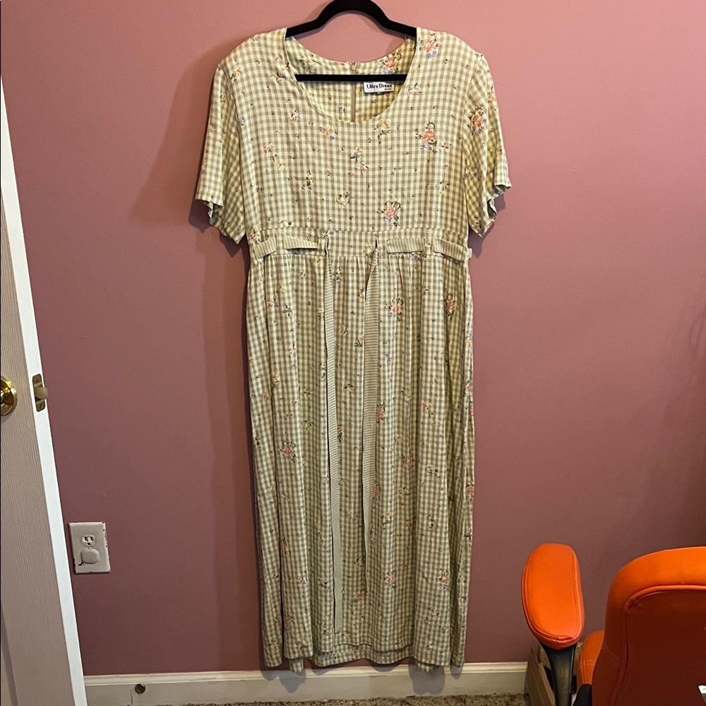 Floral Checkered Ultra Dress Vintage Granny Cottagecore